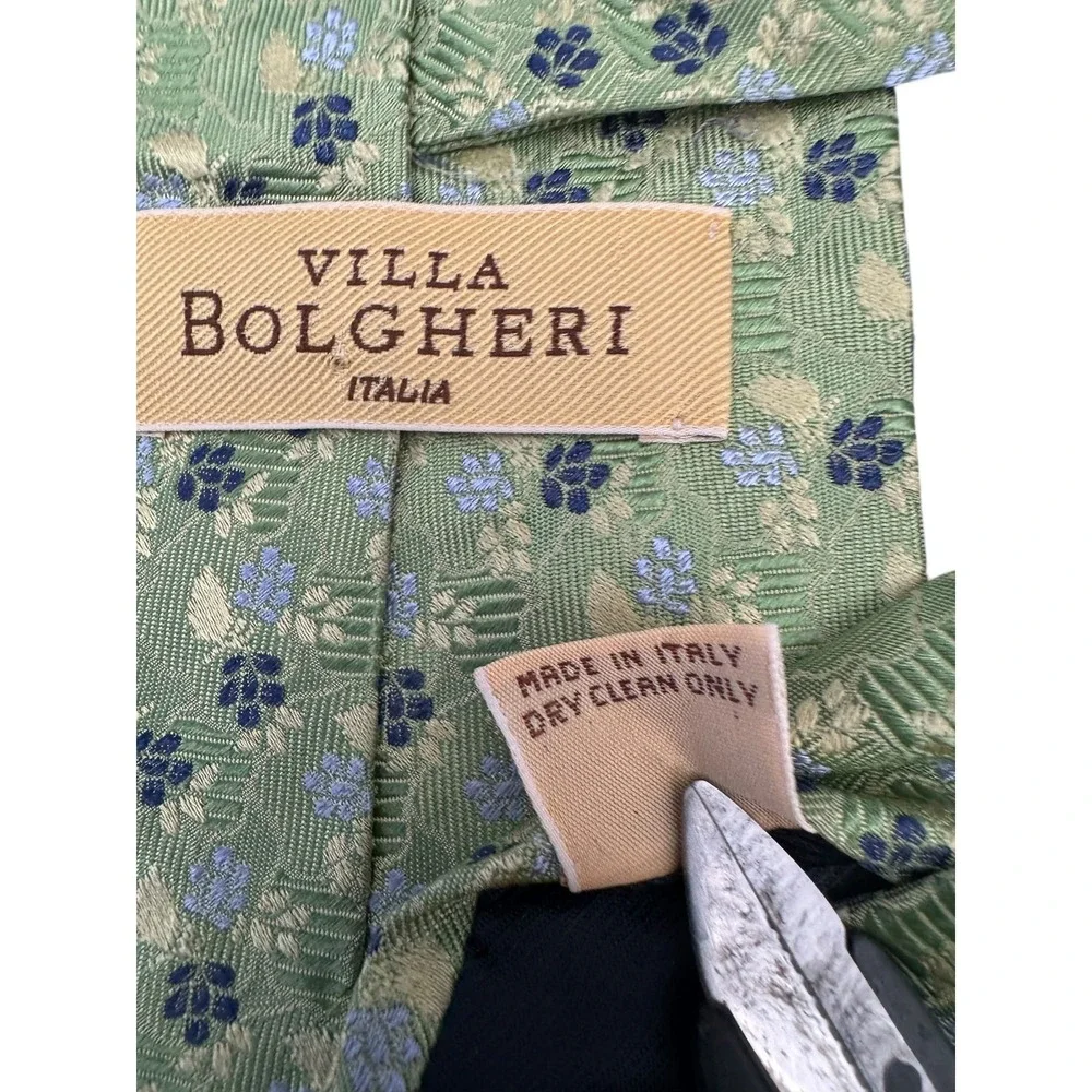 Villa Bolgheri Tie Mens Green Blue Floral Silk Made in Italy Dressy Neckwear